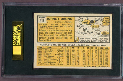 1963 Topps Baseball #418 Johnny Orsino Orioles SGC 8 NM/MT 499876