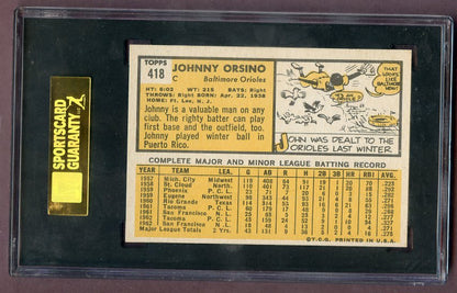 1963 Topps Baseball #418 Johnny Orsino Orioles SGC 8 NM/MT 499877
