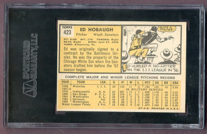 1963 Topps Baseball #423 Ed Hobaugh Senators SGC 8 NM/MT 499882