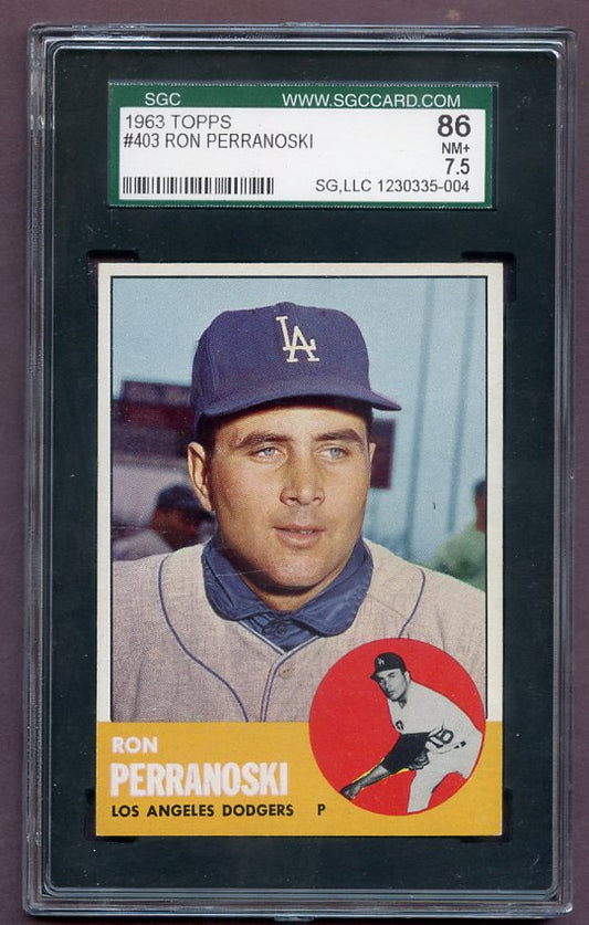 1963 Topps Baseball #403 Ron Perranoski Dodgers SGC 7.5 NM+ 499886