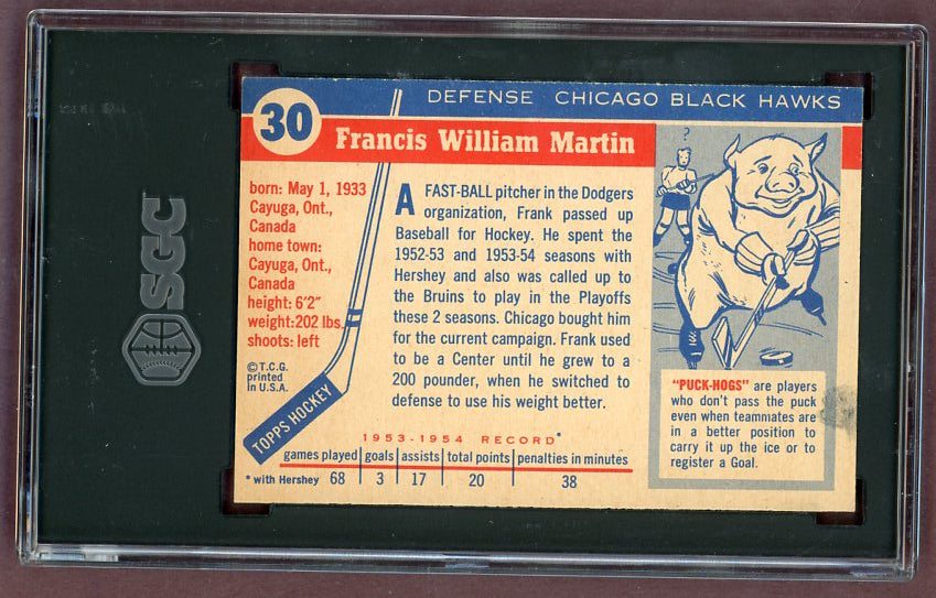 1954 Topps Hockey #030 Frank Martin Black Hawks SGC 6 EX-MT 500072