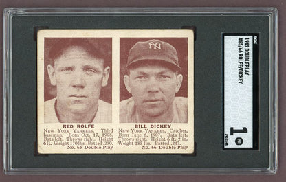 1941 Double Play #065/66 Bill Dickey Yankees SGC 1 PR 500218