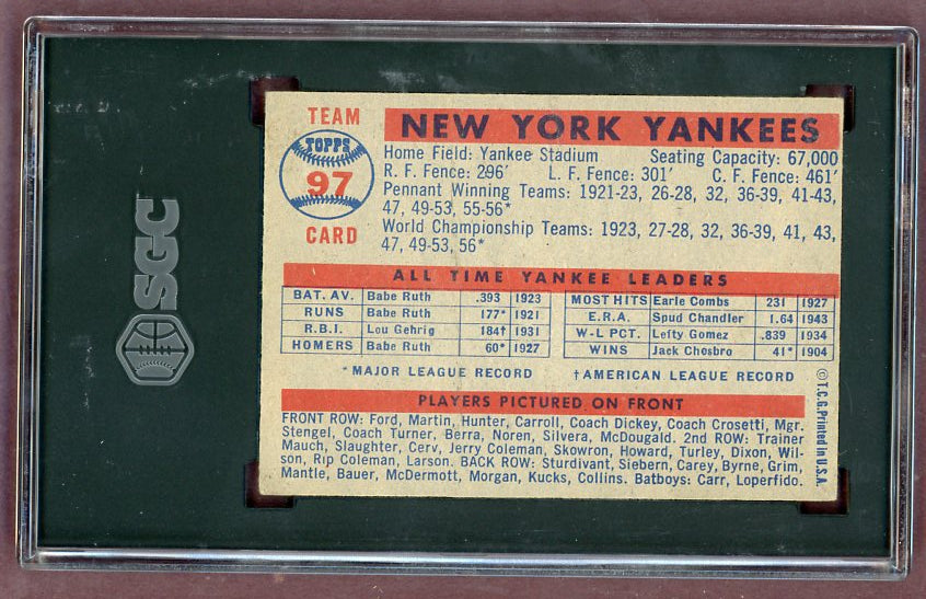 1957 Topps Baseball #097 New York Yankees Team SGC 4 VG-EX 500291