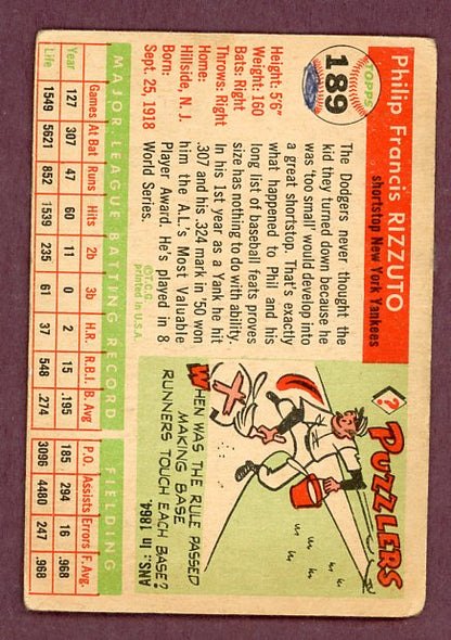 1955 Topps Baseball #189 Phil Rizzuto Yankees Good ink back 500686