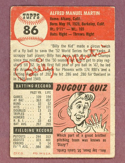 1953 Topps Baseball #086 Billy Martin Yankees VG-EX 500692