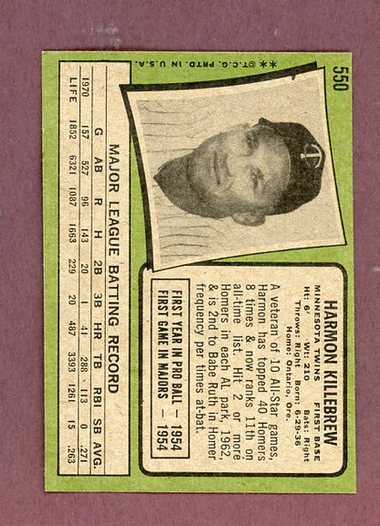 1971 Topps Baseball #550 Harmon Killebrew Twins EX-MT 500735