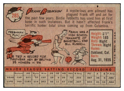 1958 Topps Baseball #285 Frank Robinson Reds EX 500821