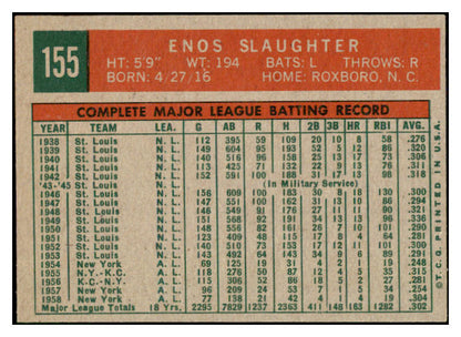 1959 Topps Baseball #155 Enos Slaughter Yankees EX-MT 500901