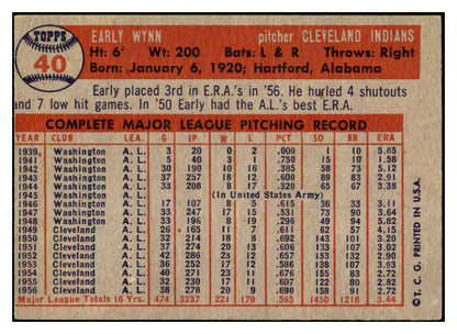 1957 Topps Baseball #040 Early Wynn Indians EX 501049