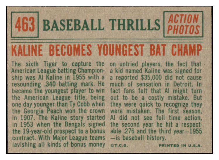 1959 Topps Baseball #463 Al Kaline IA Tigers NR-MT 501225