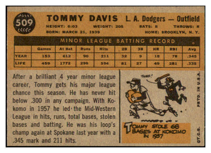 1960 Topps Baseball #509 Tommy Davis Dodgers EX-MT 501238