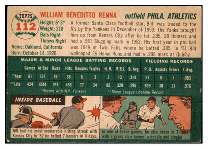 1954 Topps Baseball #112 Bill Renna A's EX 501248