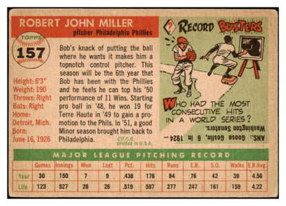 1955 Topps Baseball #157 Bob Miller Phillies EX 501304