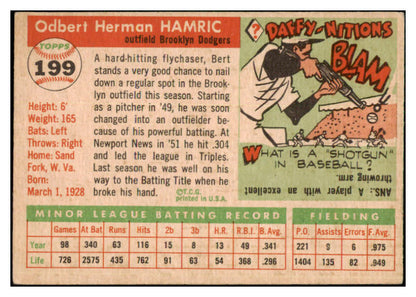 1955 Topps Baseball #199 Bert Hamric Dodgers EX-MT 501476
