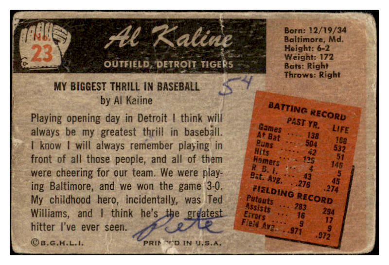 1955 Bowman Baseball #023 Al Kaline Tigers Fair 501677