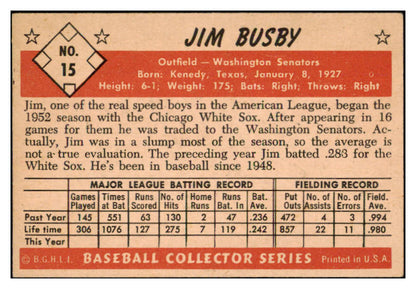 1953 Bowman Color Baseball #015 Jim Busby Senators EX-MT 501712