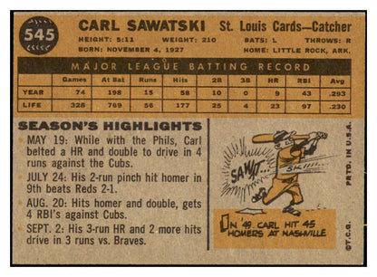 1960 Topps Baseball #545 Carl Sawatski Cardinals EX-MT 502043