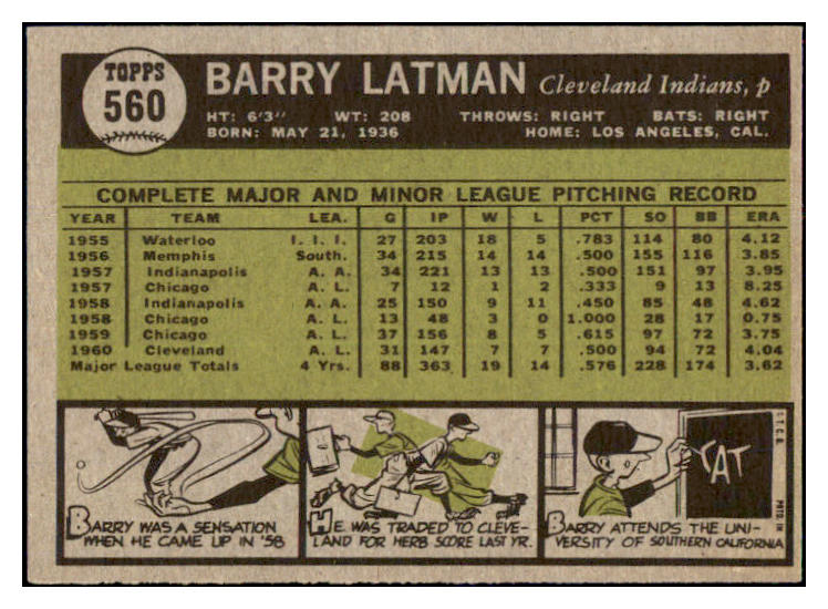 1961 Topps Baseball #560 Barry Latman Indians EX-MT 502162