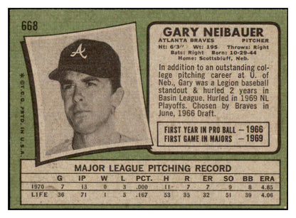 1971 Topps Baseball #668 Gary Neibauer Braves NR-MT 502460