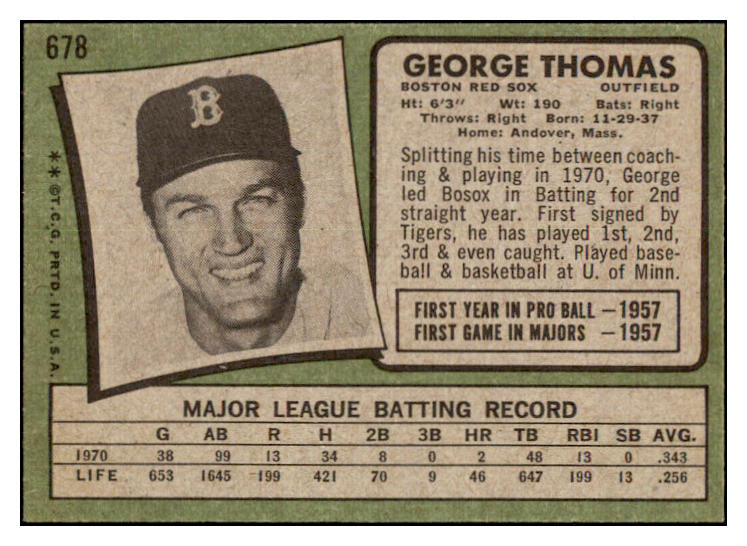 1971 Topps Baseball #678 George Thomas Red Sox NR-MT 502464