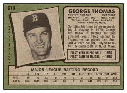 1971 Topps Baseball #678 George Thomas Red Sox NR-MT 502464