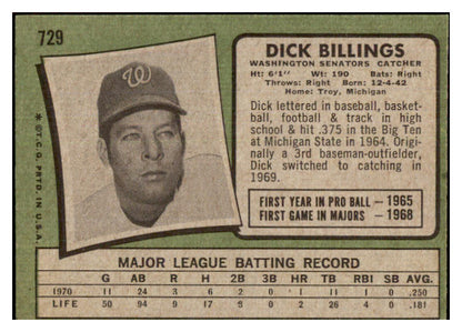 1971 Topps Baseball #729 Dick Billings Senators NR-MT 502485