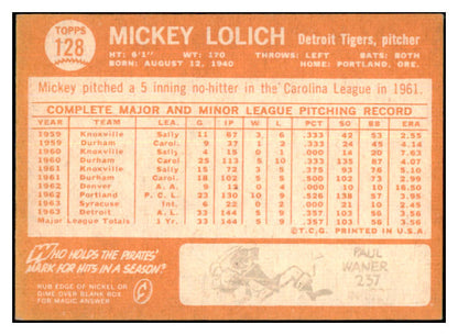 1964 Topps Baseball #128 Mickey Lolich Tigers EX-MT 502499