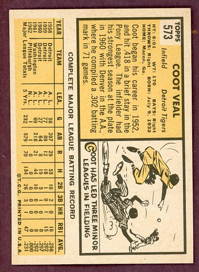 1963 Topps Baseball #573 Coot Veal Tigers VG-EX 503477
