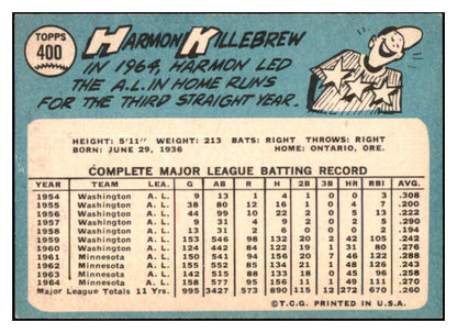1965 Topps Baseball #400 Harmon Killebrew Twins EX-MT 503531