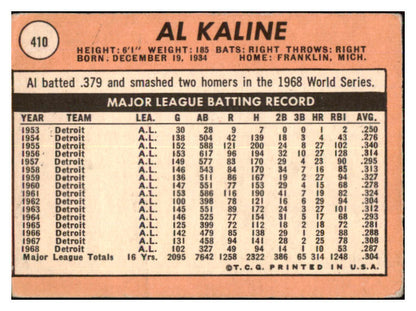 1969 Topps Baseball #410 Al Kaline Tigers GD-VG 503675