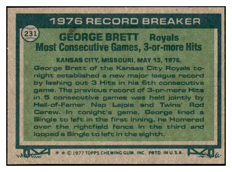 1977 Topps Baseball #231 George Brett Rb Royals NR-MT 503775