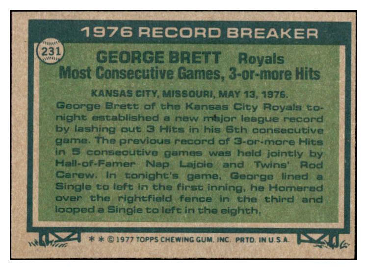 1977 Topps Baseball #231 George Brett Rb Royals NR-MT 503776