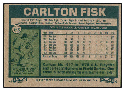 1977 Topps Baseball #640 Carlton Fisk Red Sox NR-MT 503788