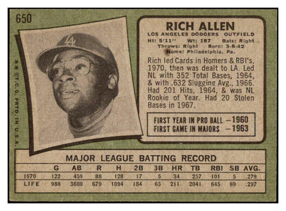 1971 Topps Baseball #650 Rich Allen Dodgers EX-MT 503887