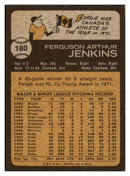 1973 Topps Baseball #180 Fergie Jenkins Cubs NR-MT 503921