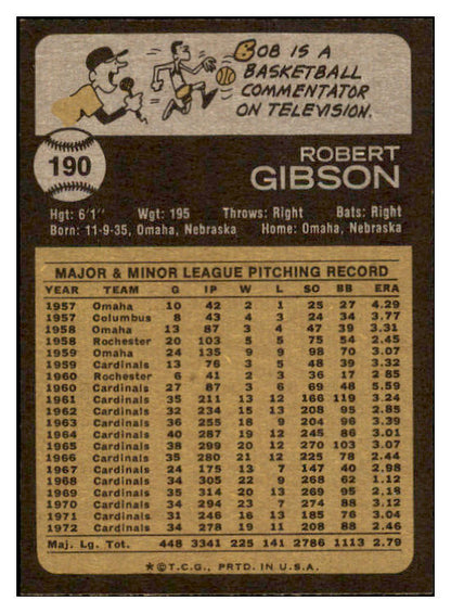 1973 Topps Baseball #190 Bob Gibson Cardinals NR-MT 503926