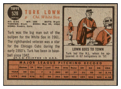 1962 Topps Baseball #528 Turk Lown White Sox EX-MT 504022