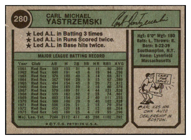 1974 Topps Baseball #280 Carl Yastrzemski Red Sox NR-MT 504087