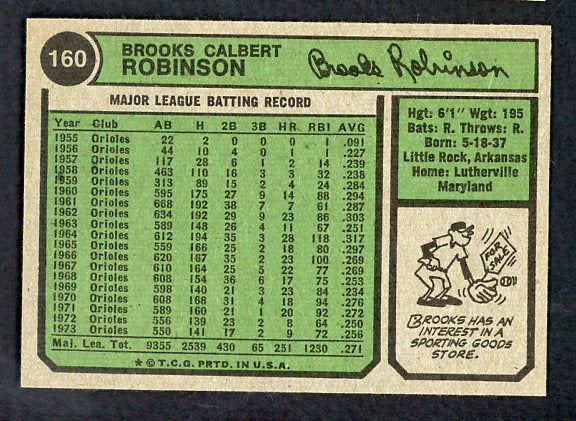 1974 Topps Baseball #160 Brooks Robinson Orioles NR-MT 504098