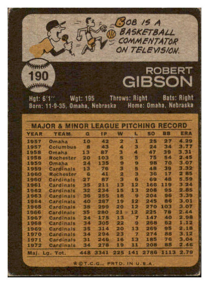1973 Topps Baseball #190 Bob Gibson Cardinals EX 504117