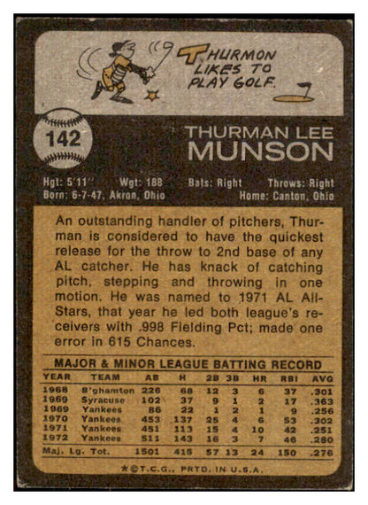 1973 Topps Baseball #142 Thurman Munson Yankees VG-EX 504126