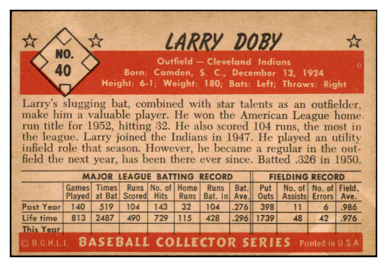 1953 Bowman Color Baseball #040 Larry Doby Indians VG-EX 504319