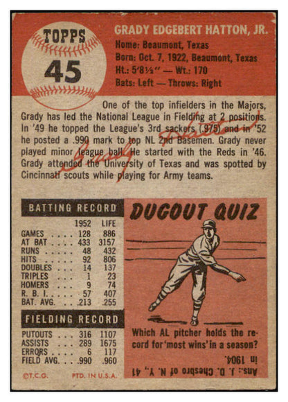 1953 Topps Baseball #045 Grady Hatton Reds EX+/EX-MT 504426