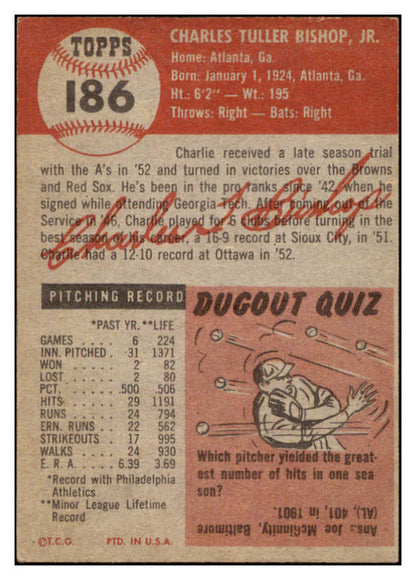1953 Topps Baseball #186 Charlie Bishop A"S EX-MT 504456