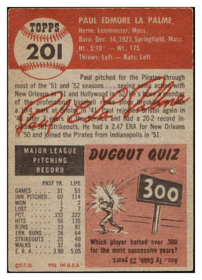 1953 Topps Baseball #201 Paul Lapalme Pirates EX-MT 504460