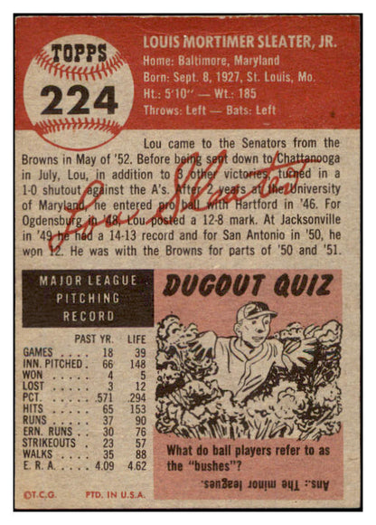 1953 Topps Baseball #224 Lou Sleater Senators EX-MT 504467