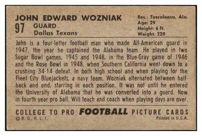1952 Bowman Large Football #097 John Wozniak Texans EX+/EX-MT 504658