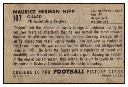 1952 Bowman Large Football #107 Maurice Nipp Eagles VG-EX 504680