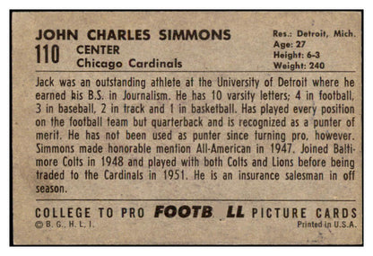 1952 Bowman Large Football #110 Jack Simmons Cardinals VG-EX 504681