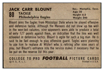 1952 Bowman Large Football #080 Jack Blount Eagles EX 504683